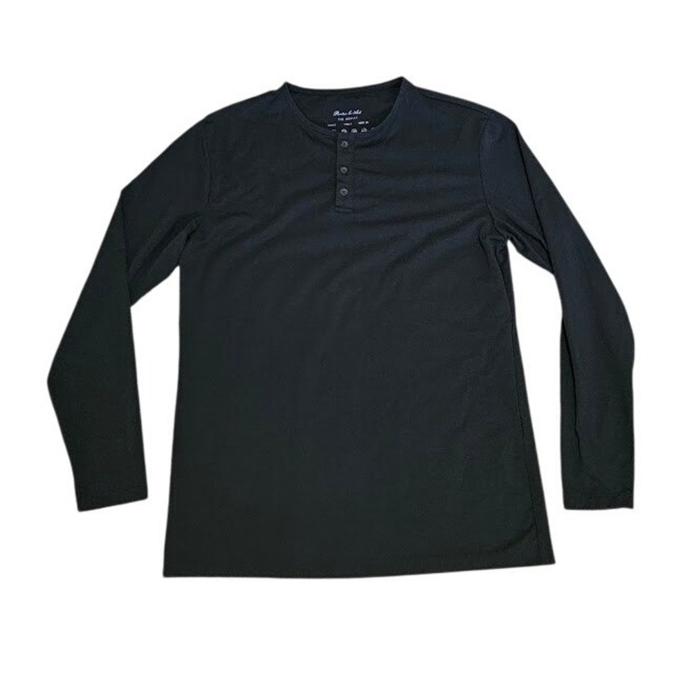Porter & Ash Henley T-Shirt Men Small Black Long Sleeve Casual Performance